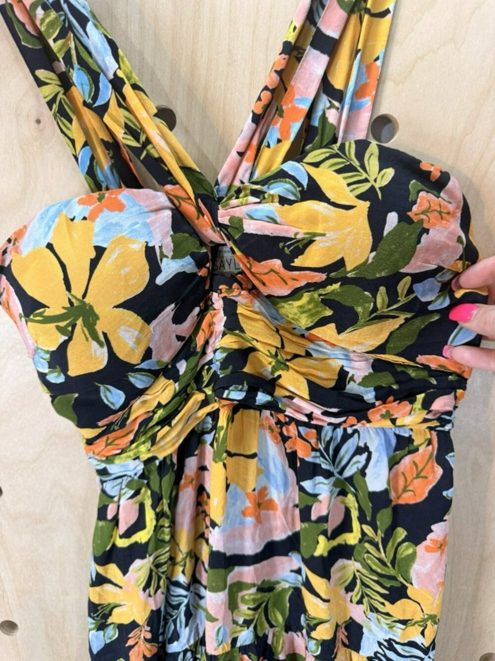 $297 Saylor Starlee Black Multicolor Floral Tiered Maxi Dress Women's size Small - Picture 8 of 14